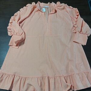 Karlie Coral Gingham Midi Dress